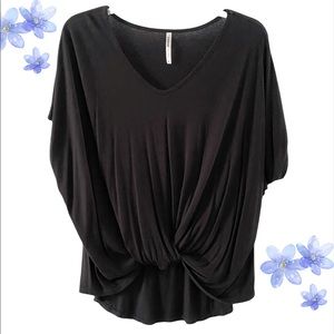 Tresics drapey dolman sleeve blouse w/ front knot, black